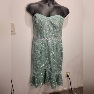 City Chic Size 14 Strapless Embroided Vine Knee Length Green Dress
